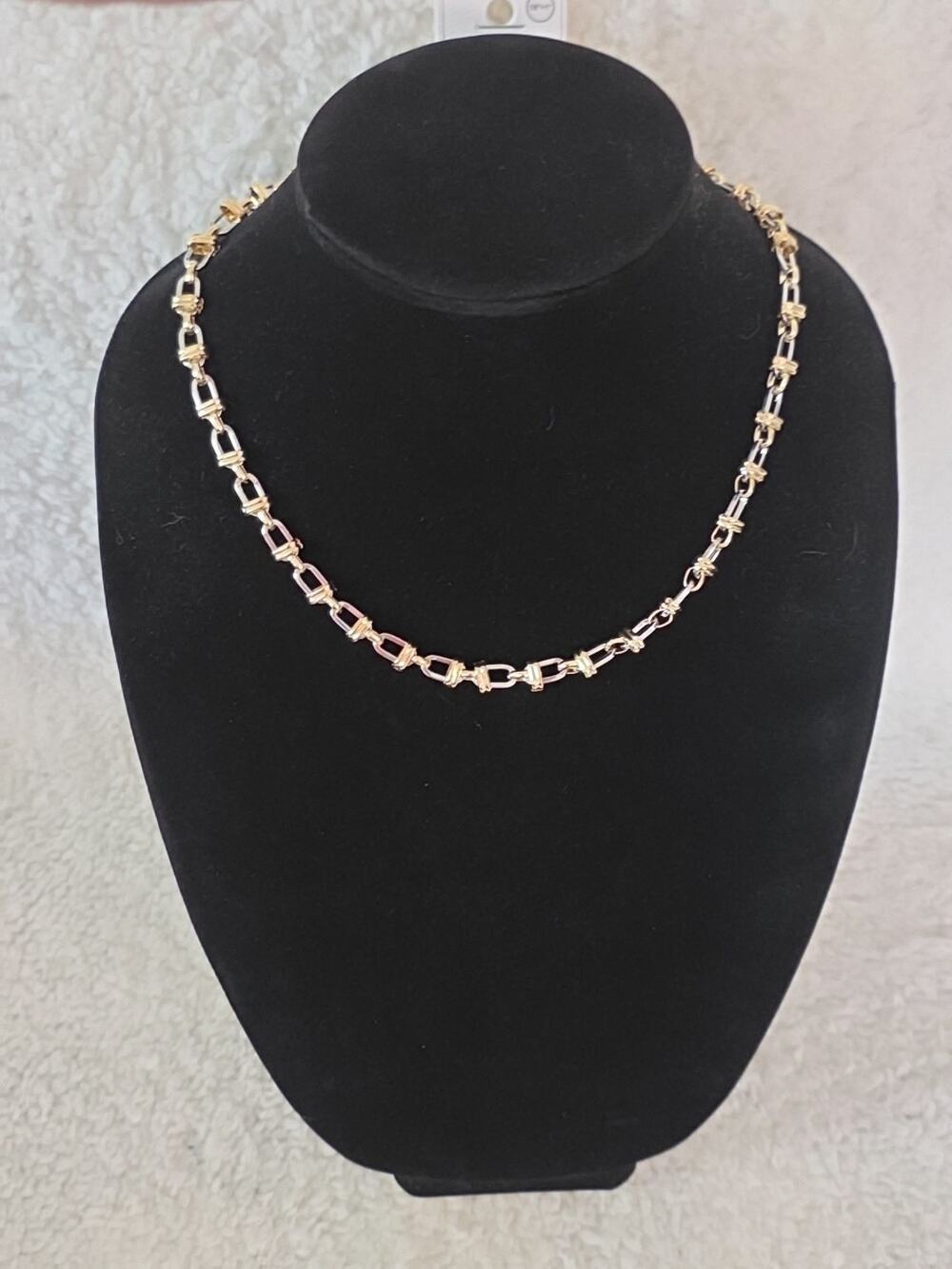 Two Tone Fancy Link Chain Necklace White Gold Dipped Mixed Metals 18"+1 NWT